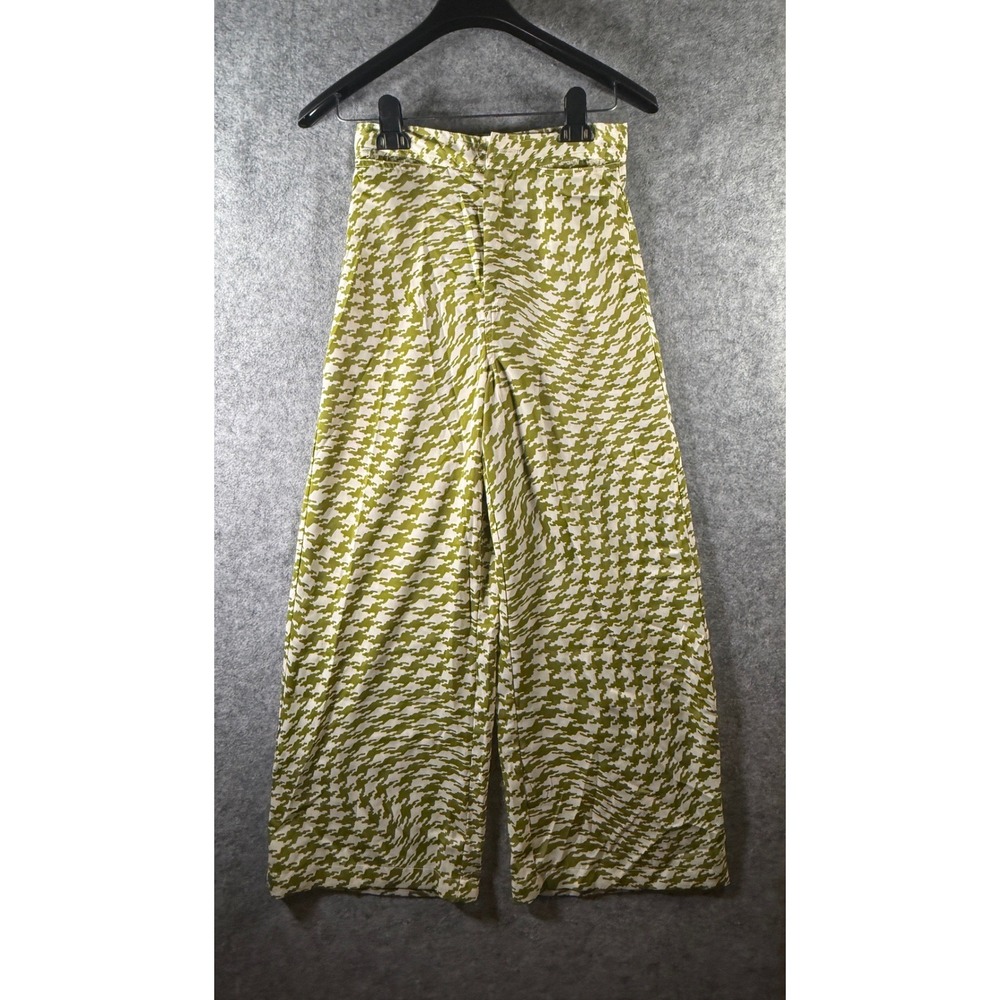 Urban Outfitters Distorted Houndstooth Wide Leg Pants Olive Green Cream Small
